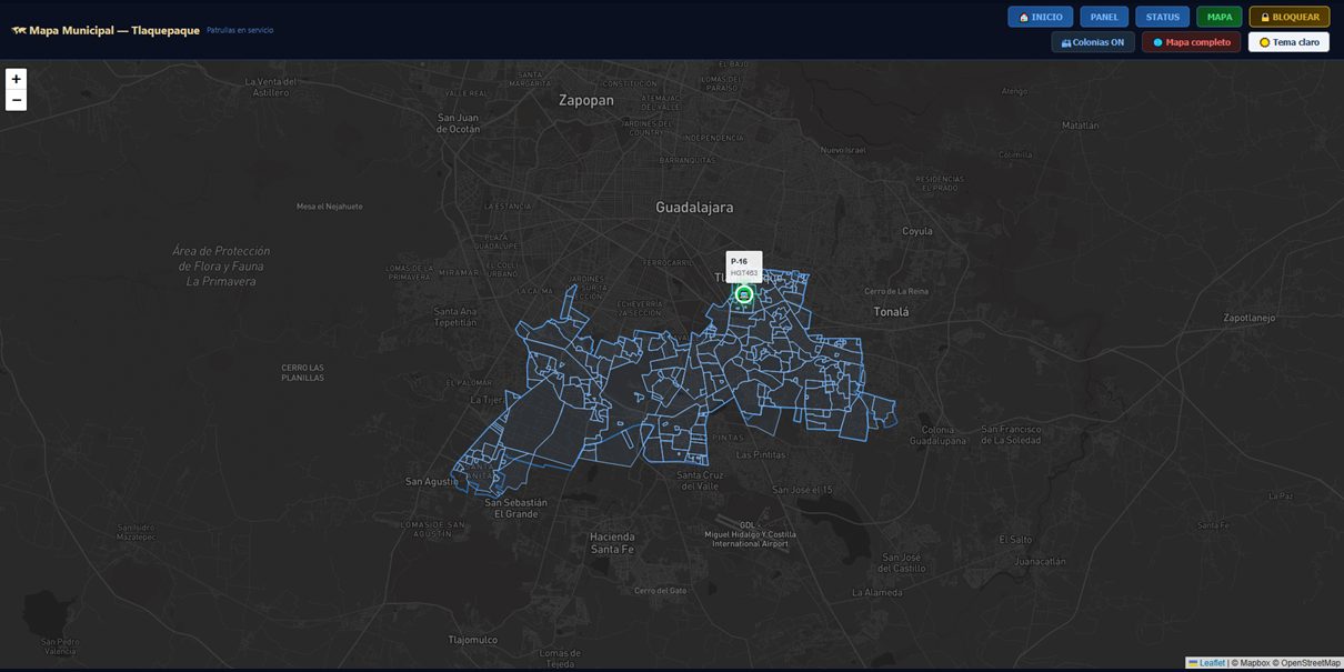 Mapa del municipio con colonias y patrullas